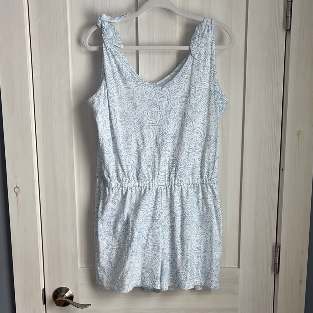 Floral Patterned Sleeveless Tie Shoulder Straps Beach Romper Jumper Large